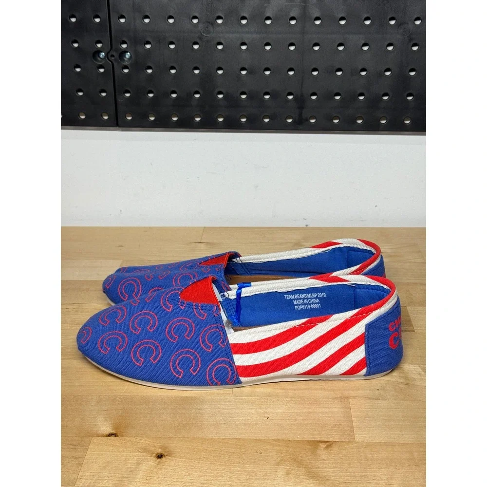 Chicago Cubs MLB Womens Canvas Slip On Shoes Blue‎ Red Stripes Team Beans Large